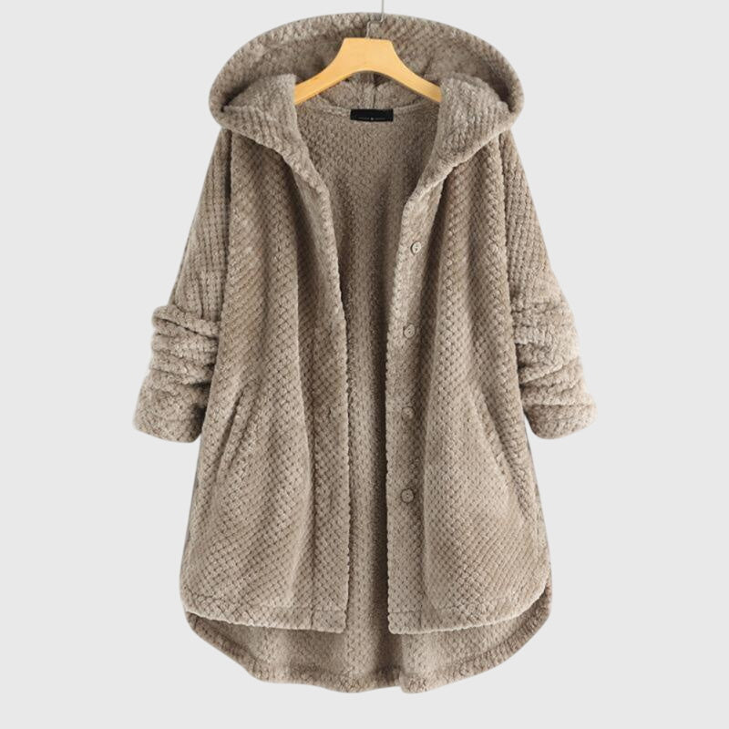 Women's white hooded zip-up fleece jacket