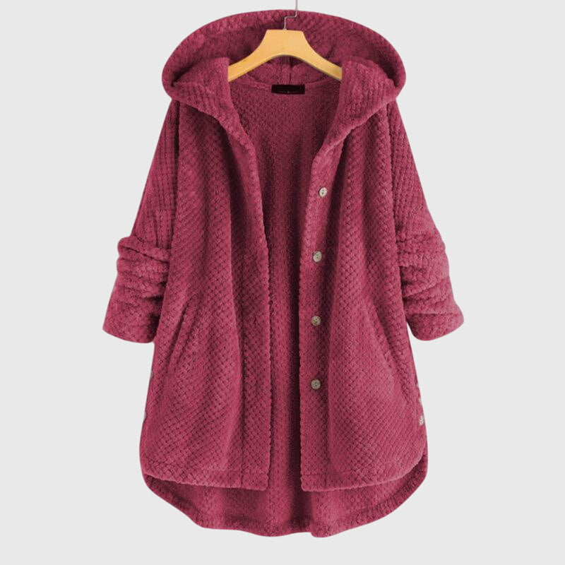Women's white hooded zip-up fleece jacket