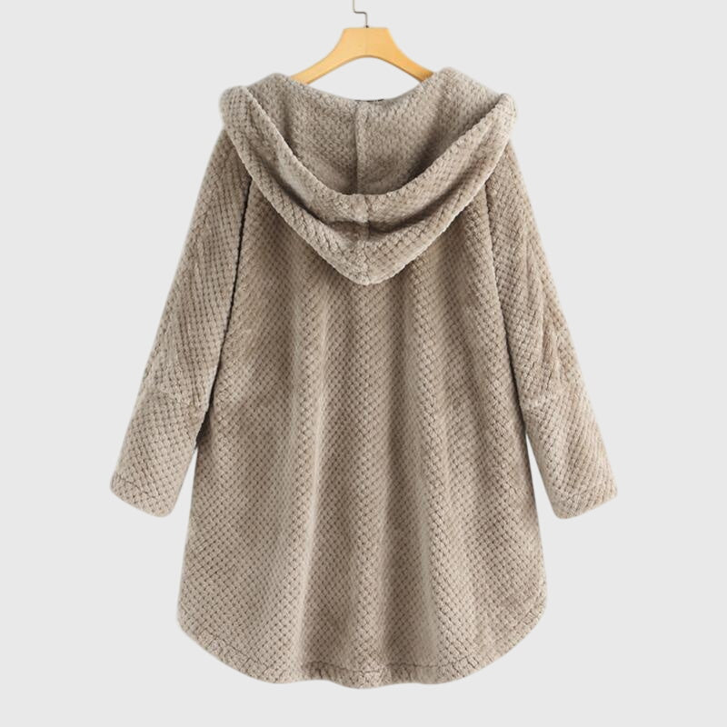 Women's white hooded zip-up fleece jacket