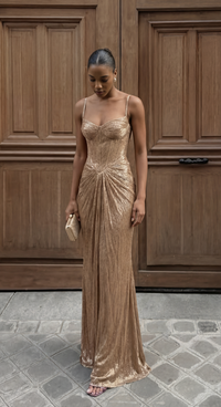 Adelaide | Women's Corset Maxi Dress with Pleated Skirt for Evening