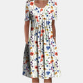 Women's floral red dress soft pleated-front relaxed