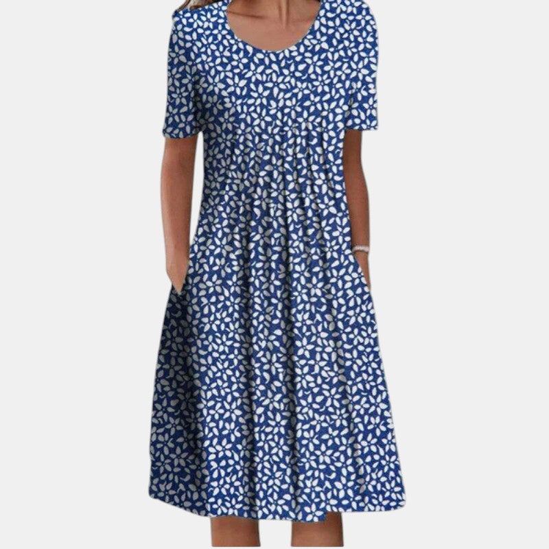 Women's floral red dress soft pleated-front relaxed