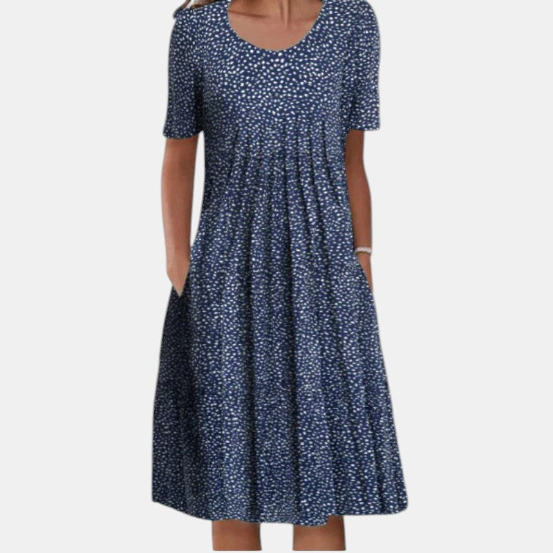 Women's floral red dress soft pleated-front relaxed