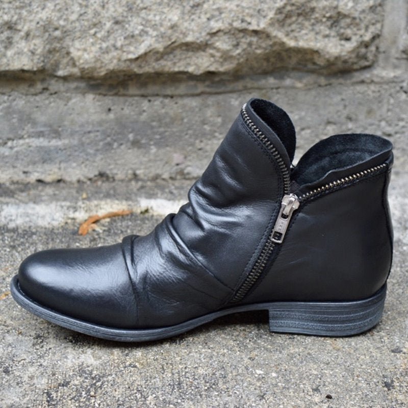Women's Faux Leather Ankle Boots with Side Zip, available in multiple colourways