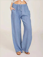 women's wide-leg drawstring cotton trousers