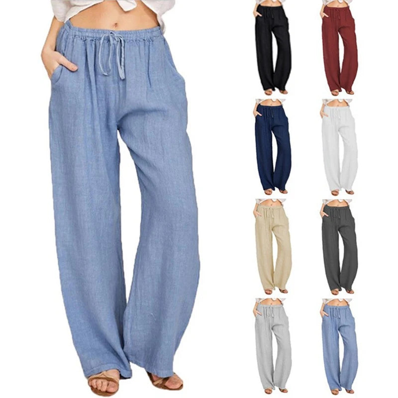 women's wide-leg drawstring cotton trousers
