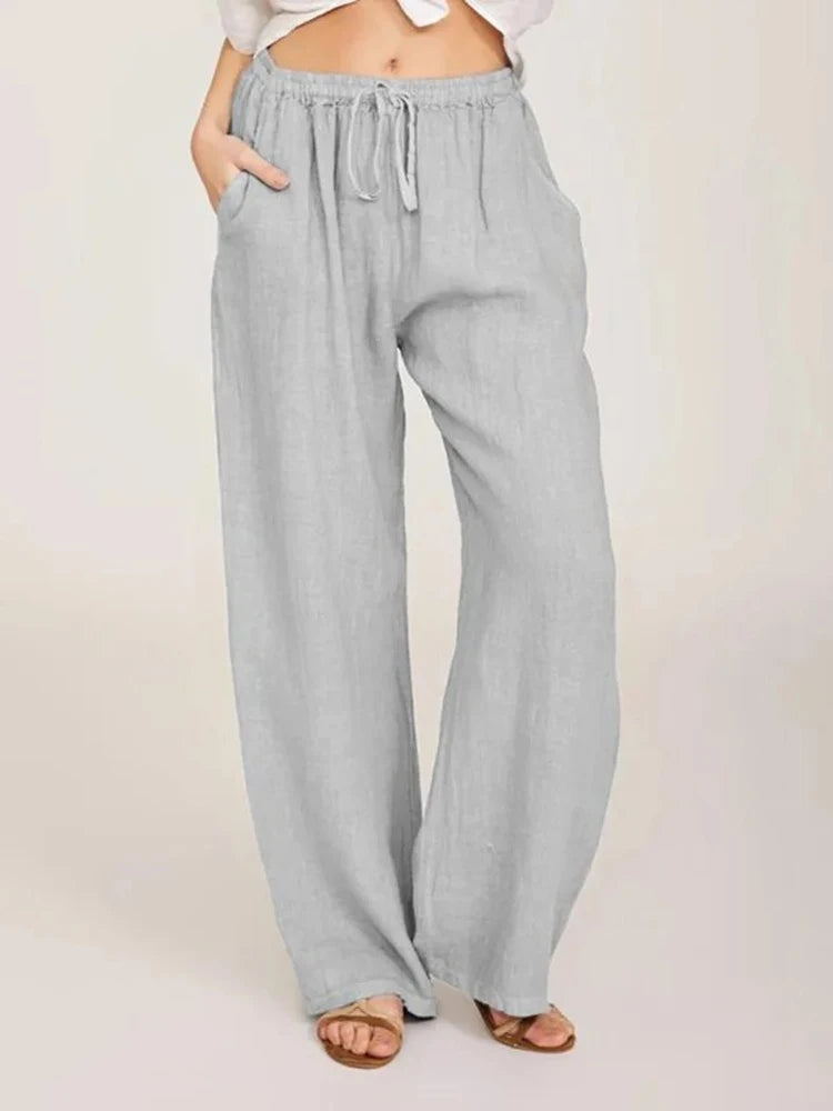 women's wide-leg drawstring cotton trousers