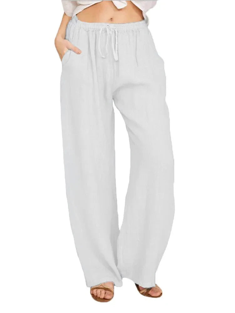 women's wide-leg drawstring cotton trousers