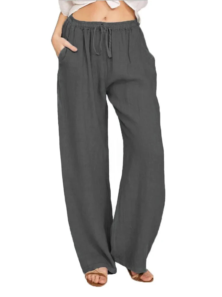 women's wide-leg drawstring cotton trousers