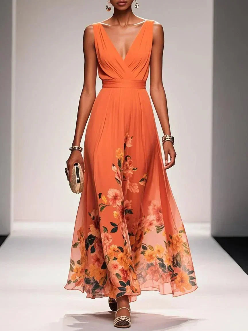 Women's navy blue dress flowing a-line floral