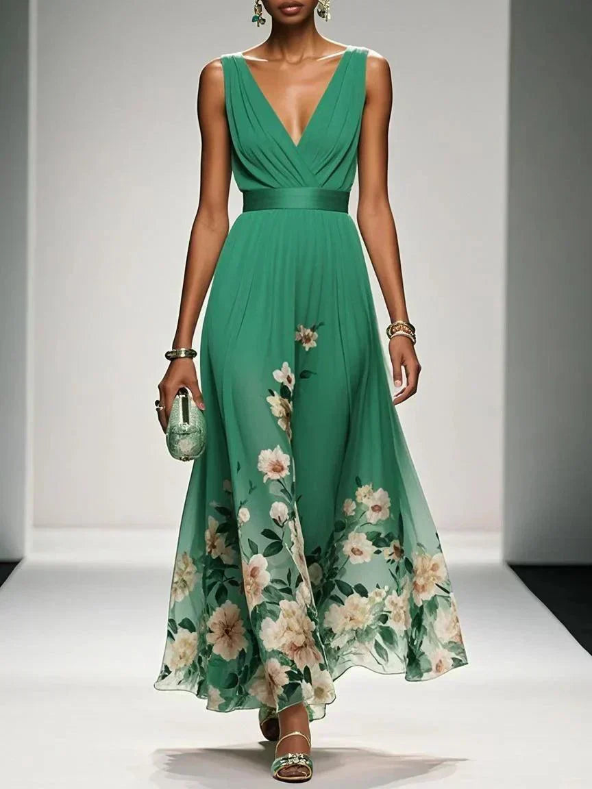 Women's navy blue dress flowing a-line floral