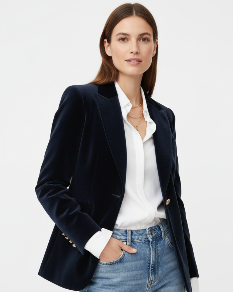 Women's velvet blazer gold buttons tailored fit in red