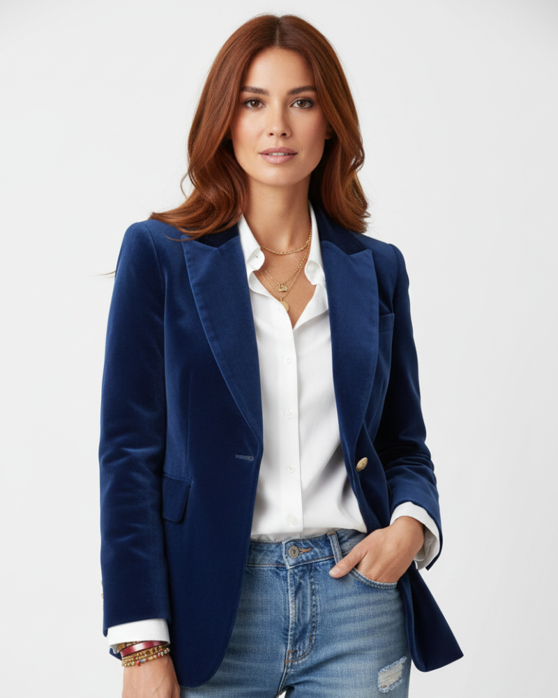Women's velvet blazer gold buttons tailored fit in red
