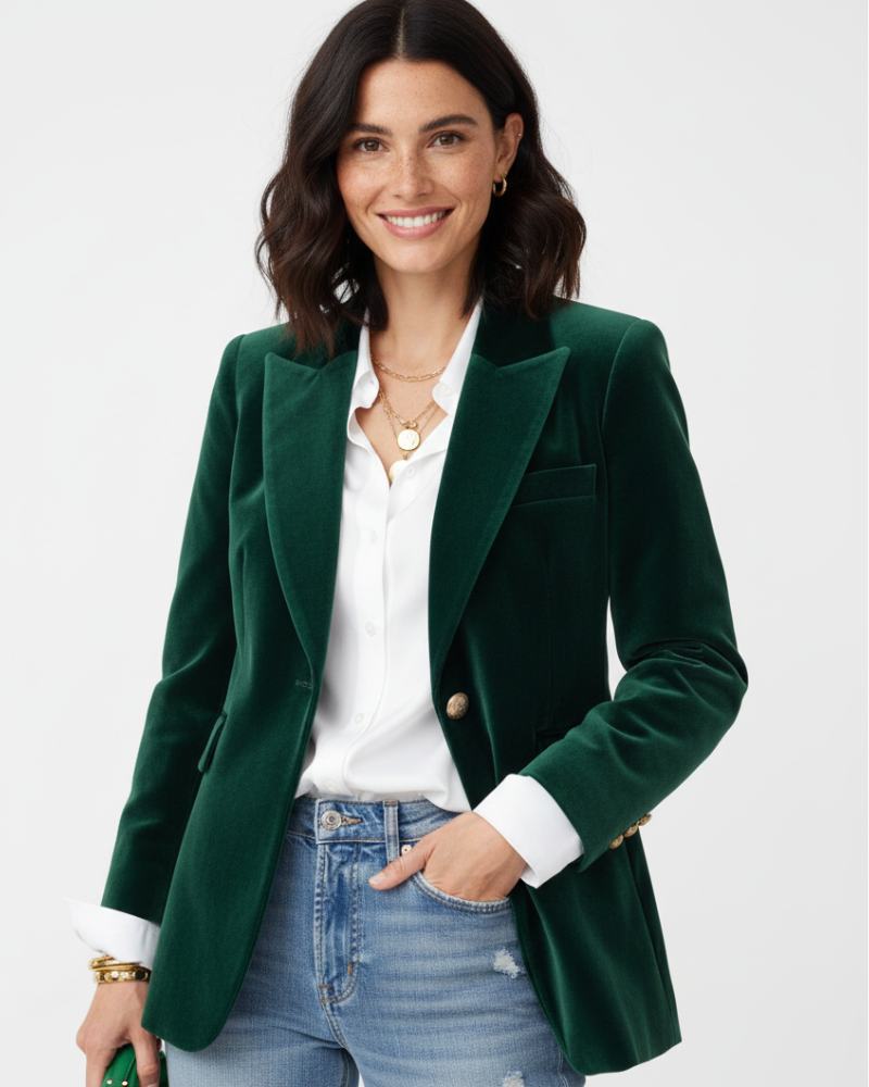 Women's velvet blazer gold buttons tailored fit in red