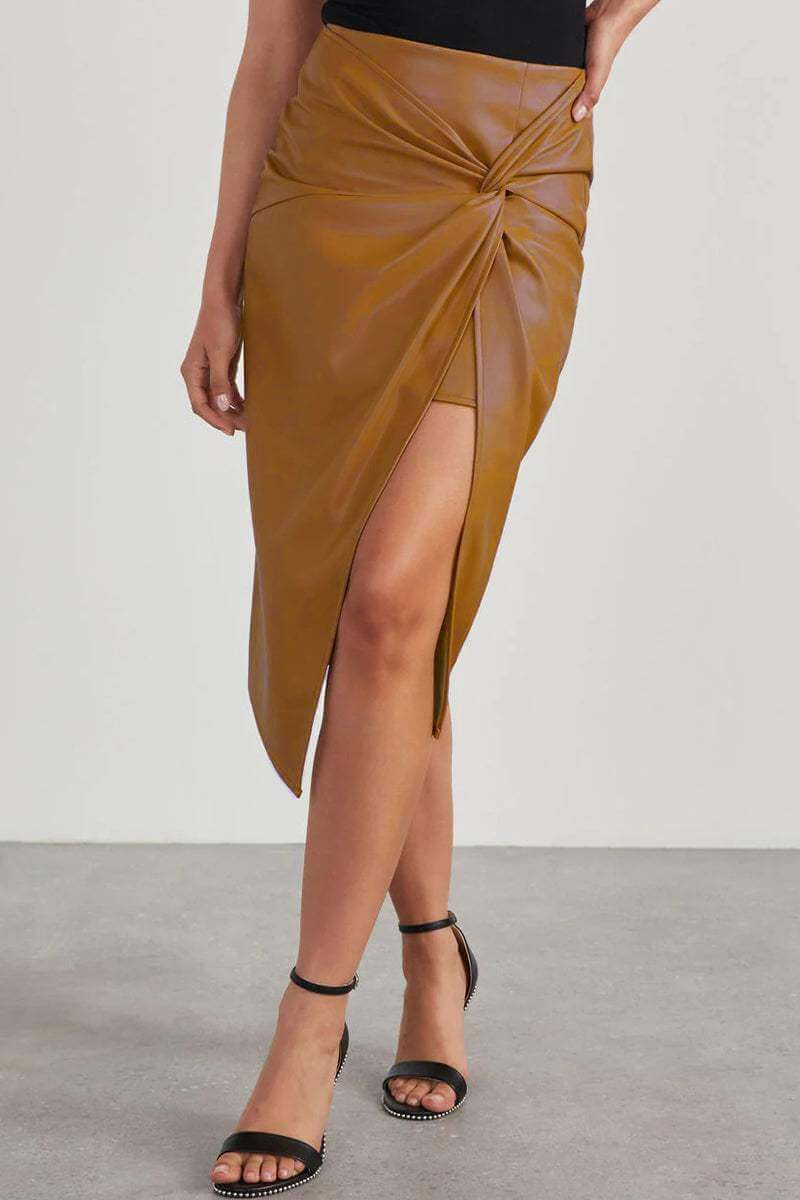 Women's High-Waisted Ruched Pencil Skirt for Office Wear — Apricot