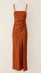 Women’s bronze women's satin evening slip dress