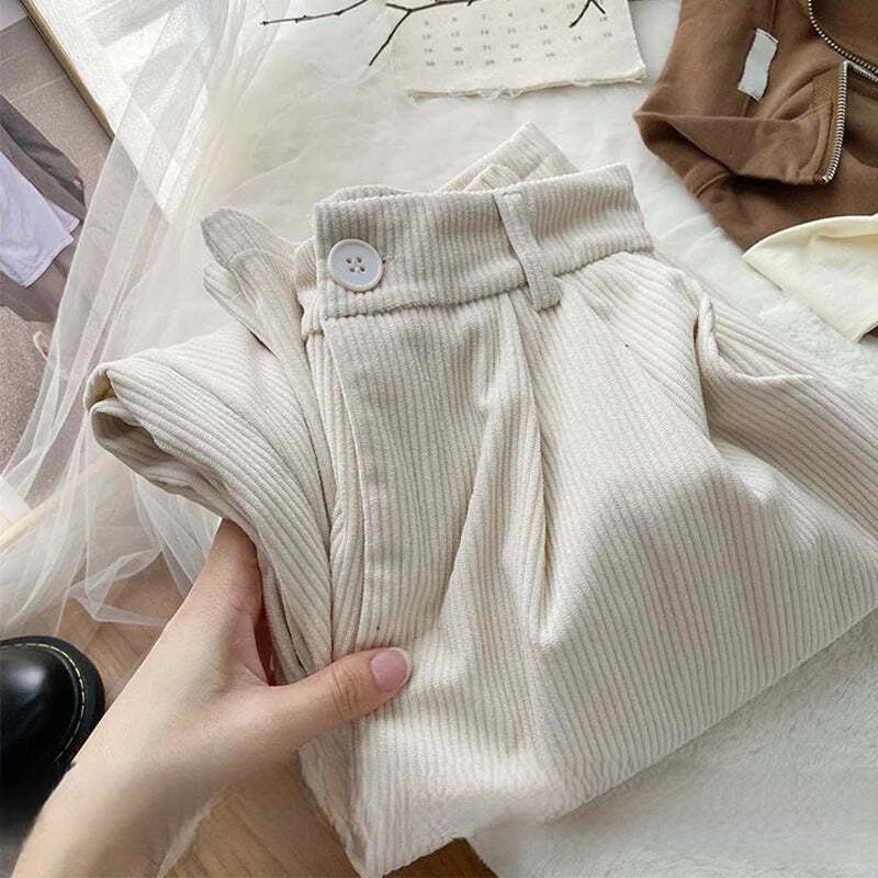 women's high waist wide-leg corduroy trousers