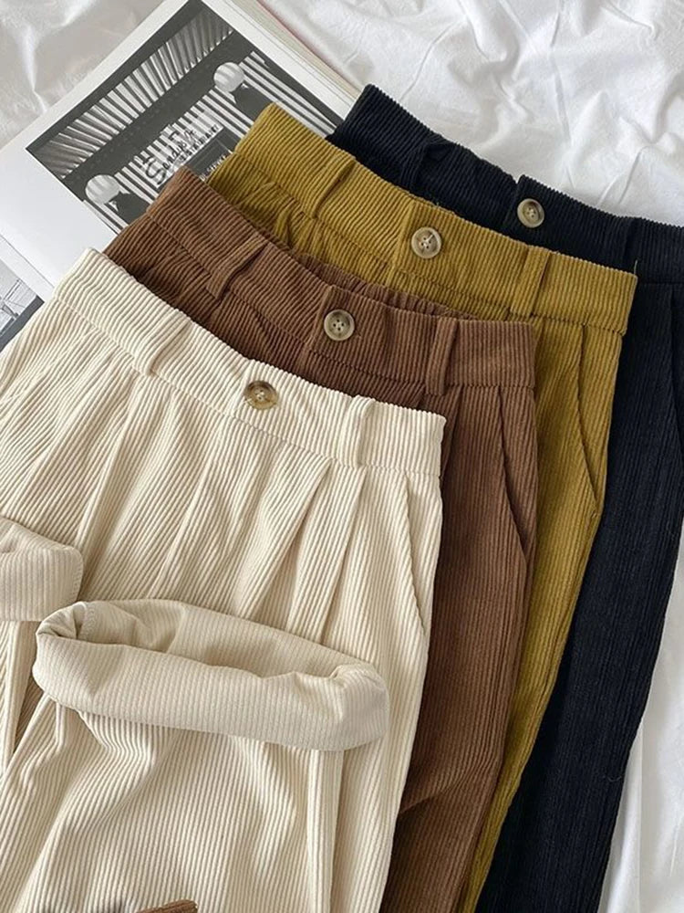 women's high waist wide-leg corduroy trousers