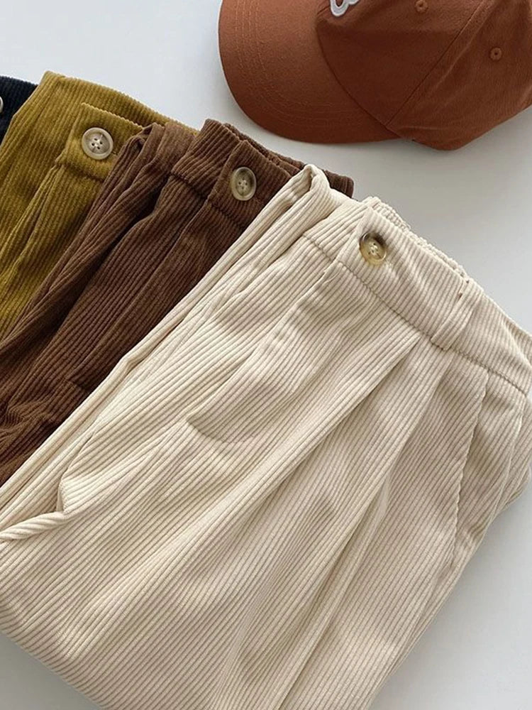 women's high waist wide-leg corduroy trousers
