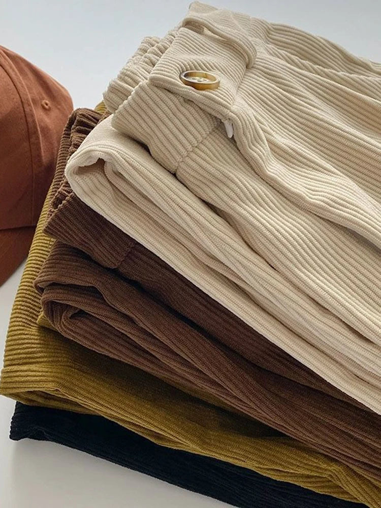 women's high waist wide-leg corduroy trousers