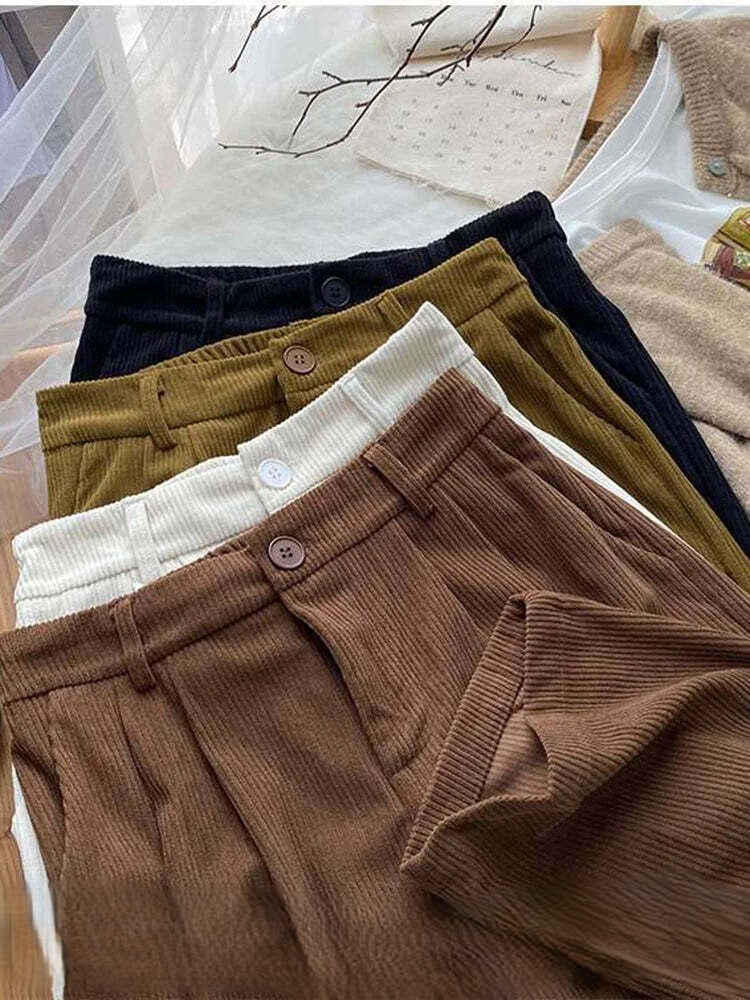 women's high waist wide-leg corduroy trousers