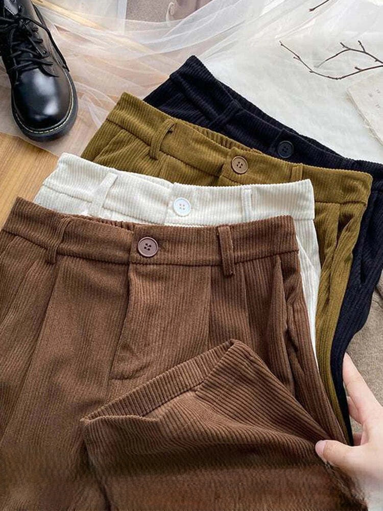 women's high waist wide-leg corduroy trousers