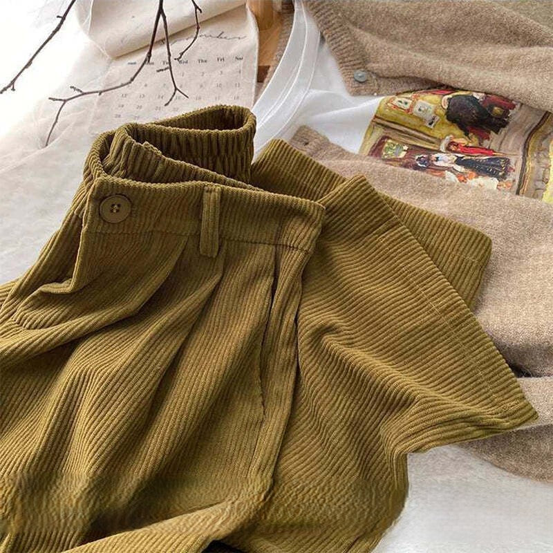 women's high waist wide-leg corduroy trousers