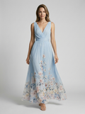 Women’s light blue women's floral maxi dress v-neck