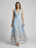 Women’s light blue women's floral maxi dress v-neck