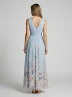 Women’s light blue women's floral maxi dress v-neck
