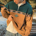 Men's khaki zip-up knit jumper with half-zip collar