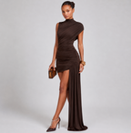 Mini dress styled for an evening look, full length view
