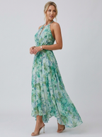 Women’s women's pleated floral midi dress halter