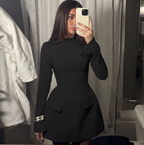 Navy mini dress styled for the transitional season ahead.