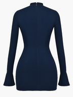 Black mini dress styled for the transitional season ahead.