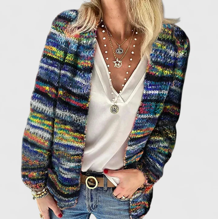 Women's red colourful open-knit relaxed cardigan