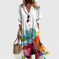 Mia | Women's Maxi Shirt Dress Long-Sleeve Leaf Print for Spring