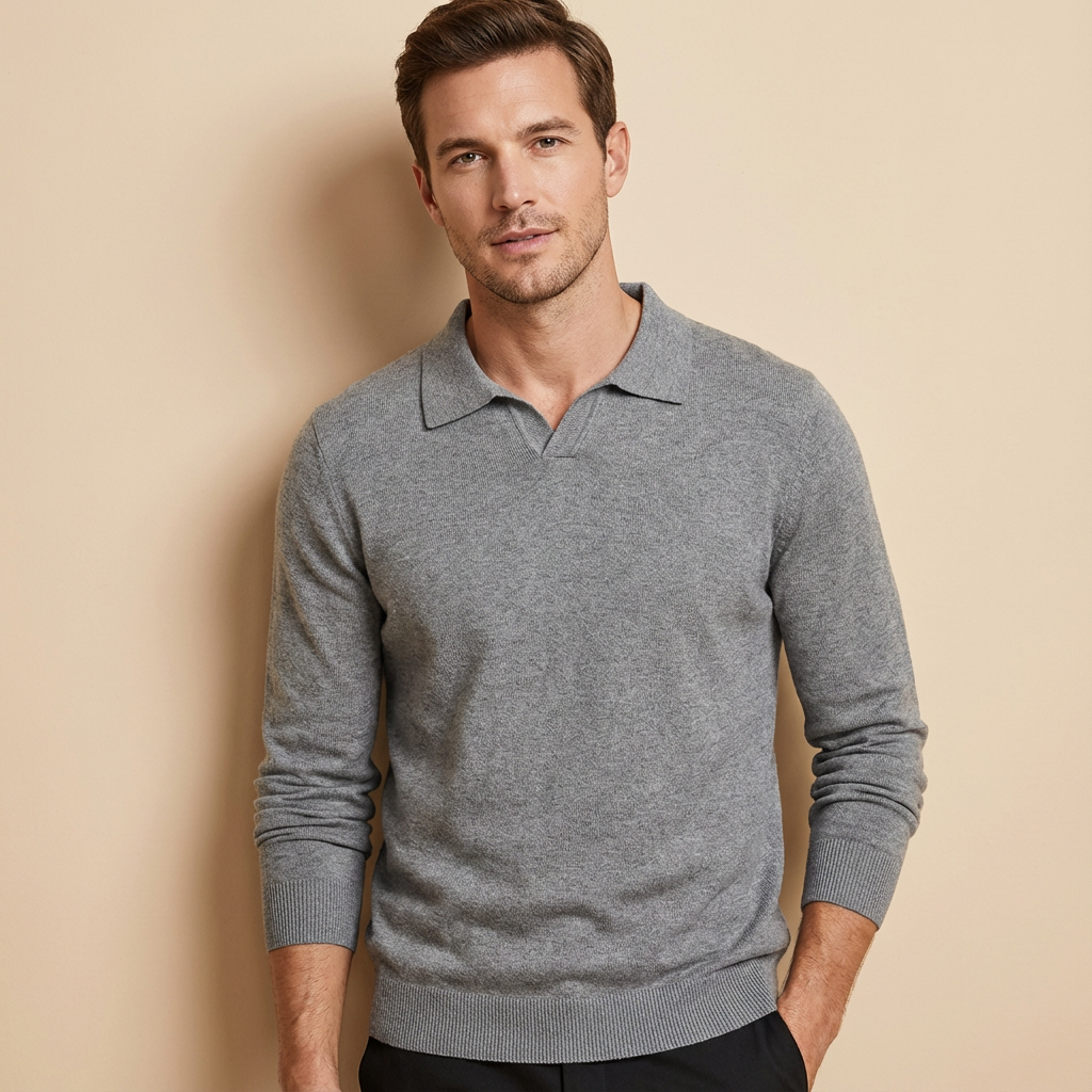 Men’s grey men's knitted polo sweater