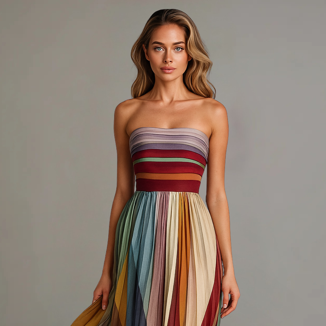 Women's maxi dress strapless pleated floor-length