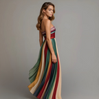 Women's maxi dress strapless pleated floor-length