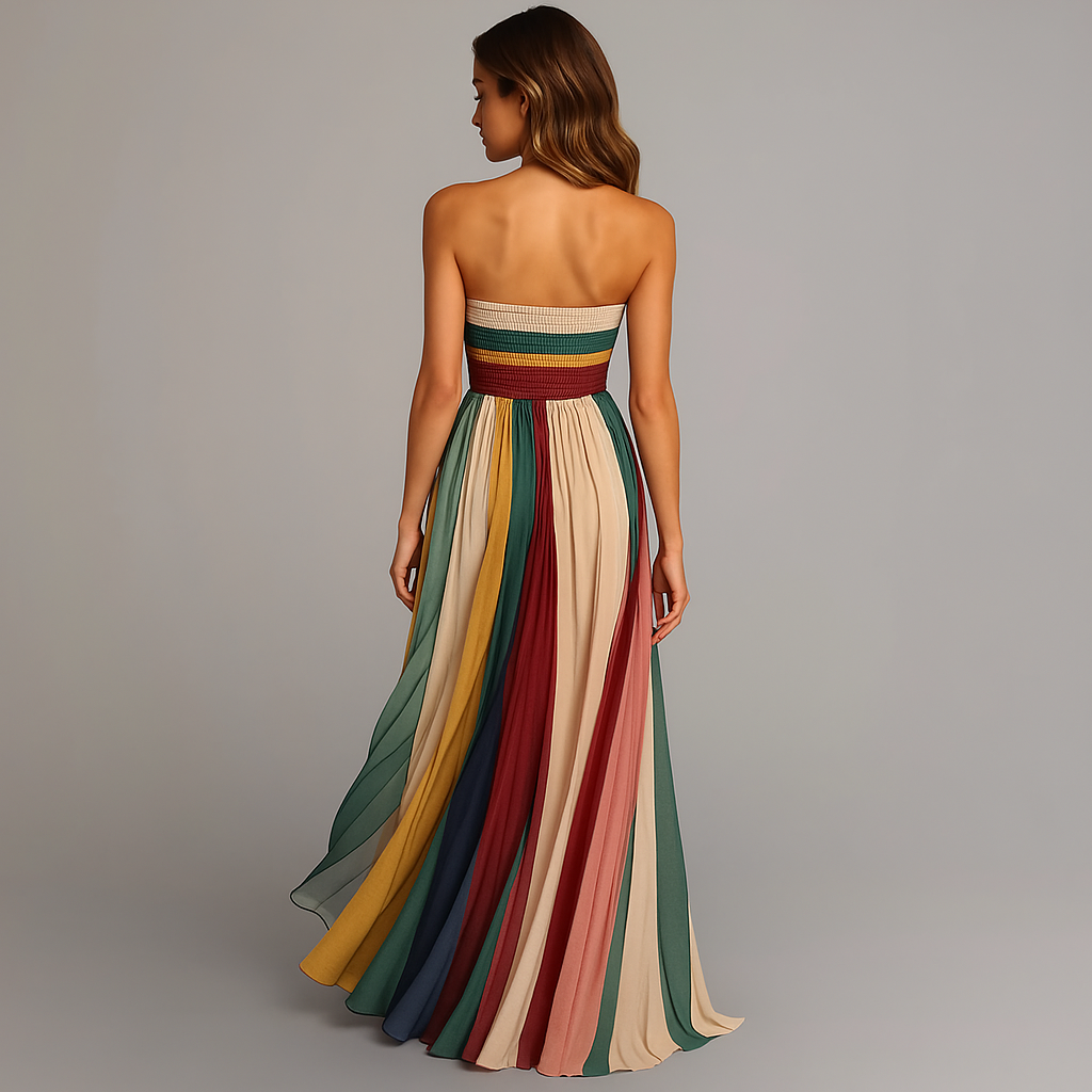 Women's maxi dress strapless pleated floor-length