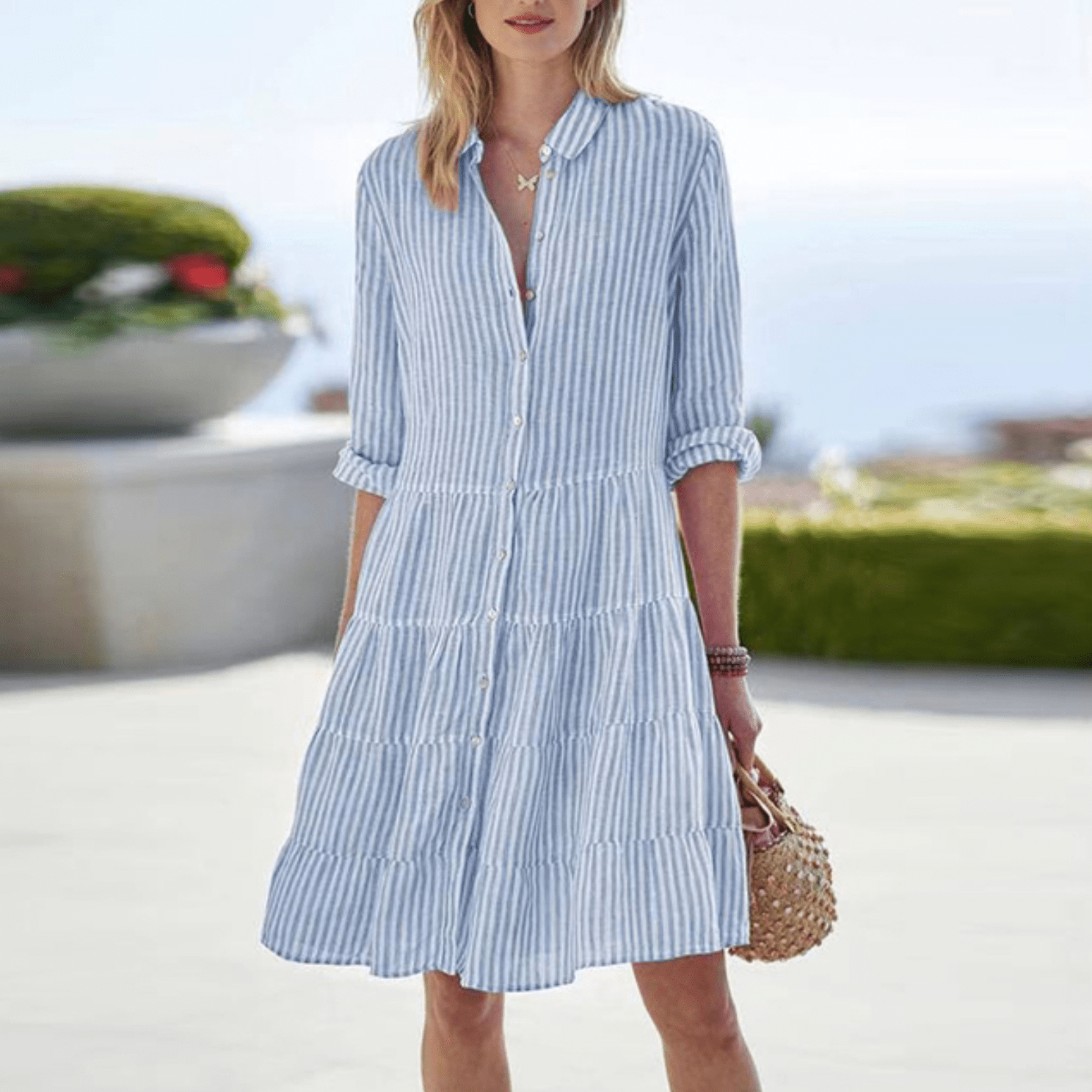 Women's blue dress classic breathable a-line