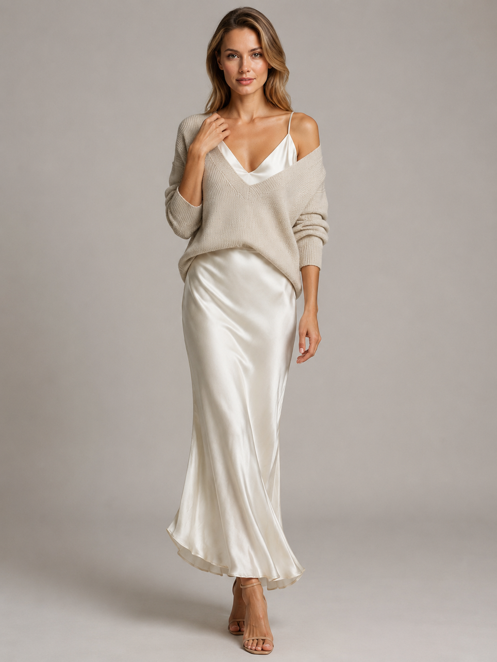 Women’s white women's satin maxi dress and knit set