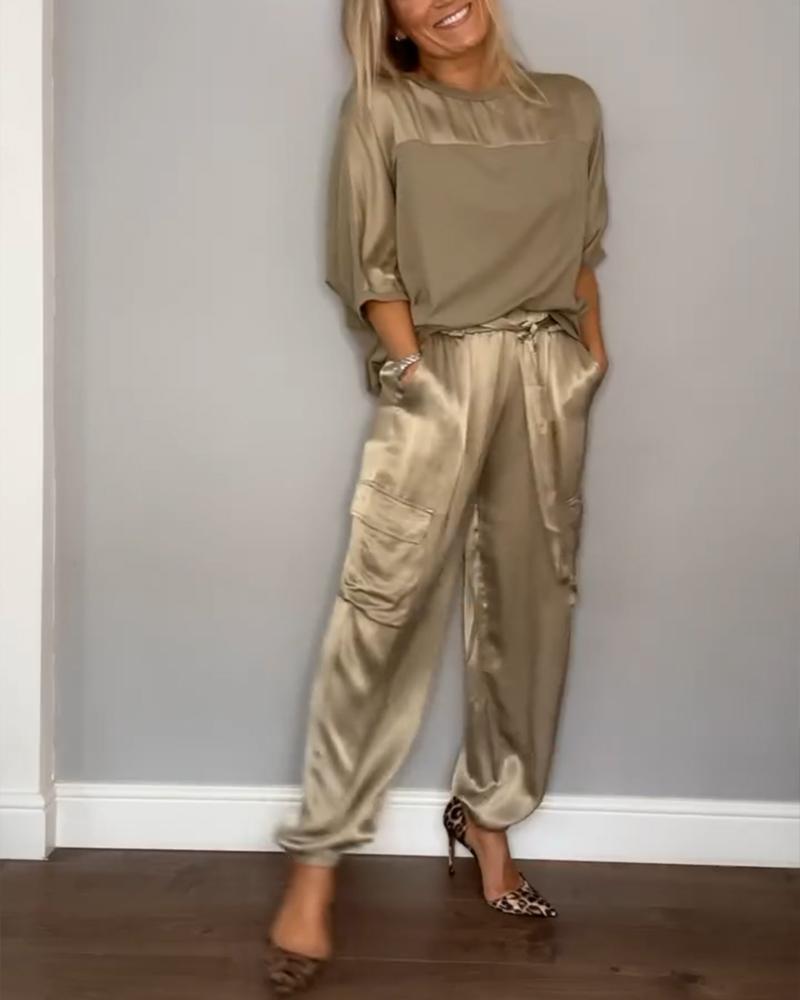 women's tailored satin two-piece set