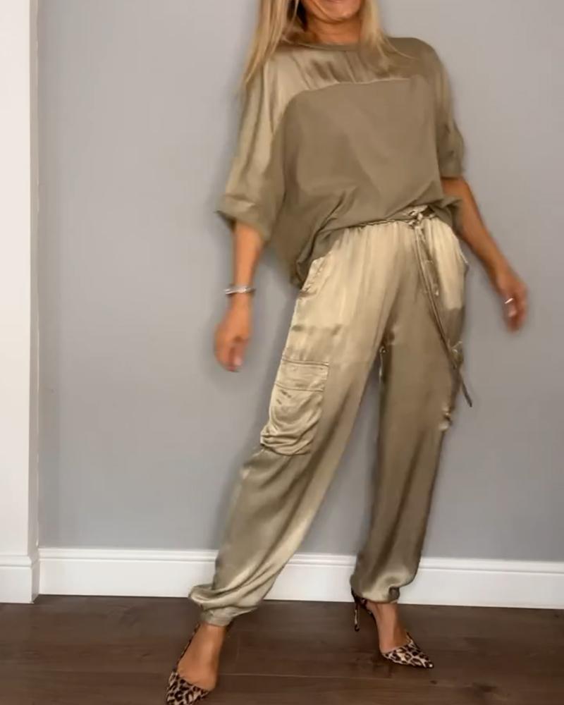 women's tailored satin two-piece set