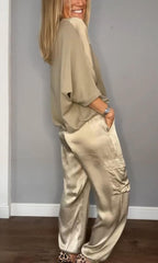 women's tailored satin two-piece set