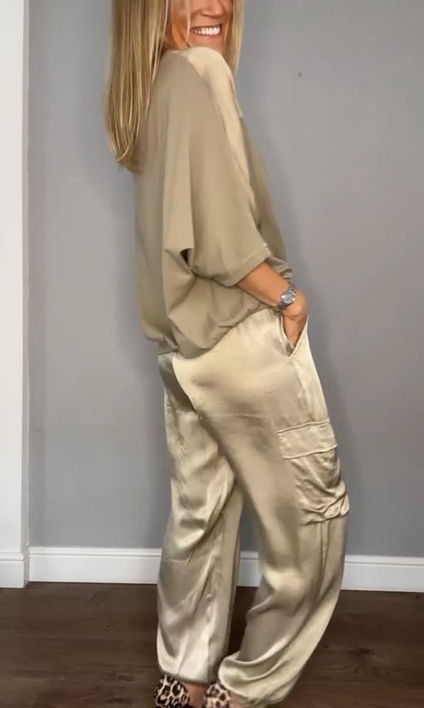 women's tailored satin two-piece set