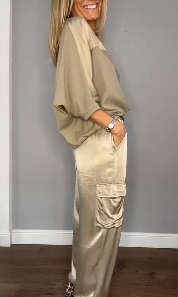 women's tailored satin two-piece set
