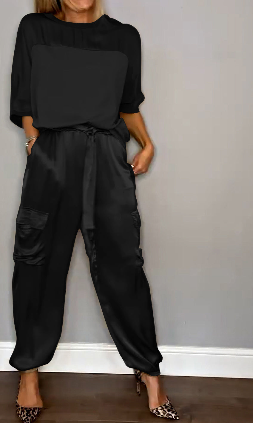 women's tailored satin two-piece set