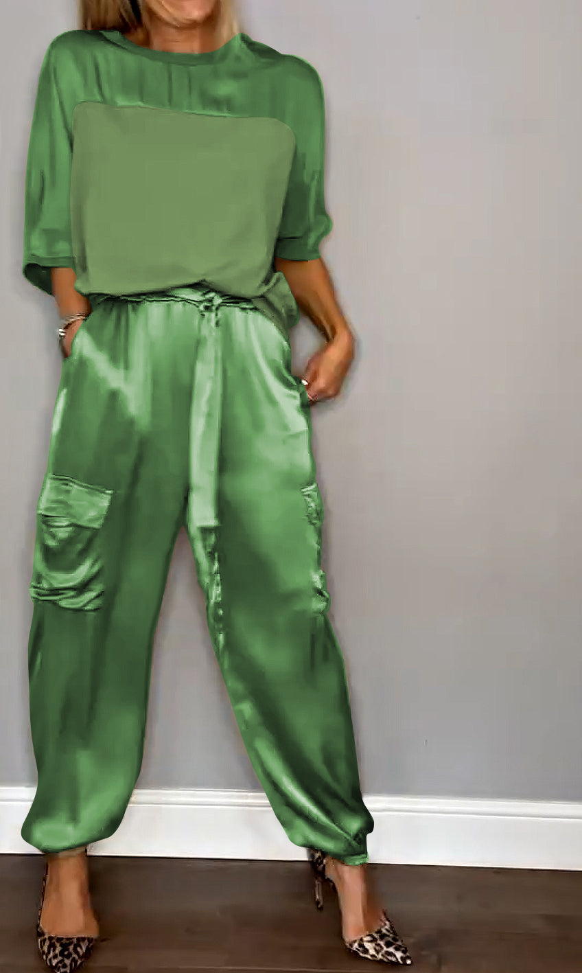 women's tailored satin two-piece set